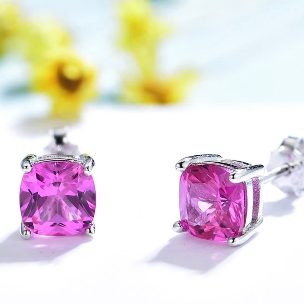 Sterling Silver Pink Sapphire Stud Earrings